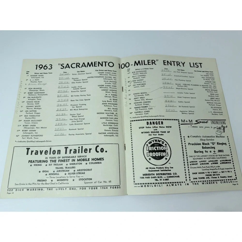 1963 Big Car 100 Mile National Championship Race Program Sacramento 13th Annual